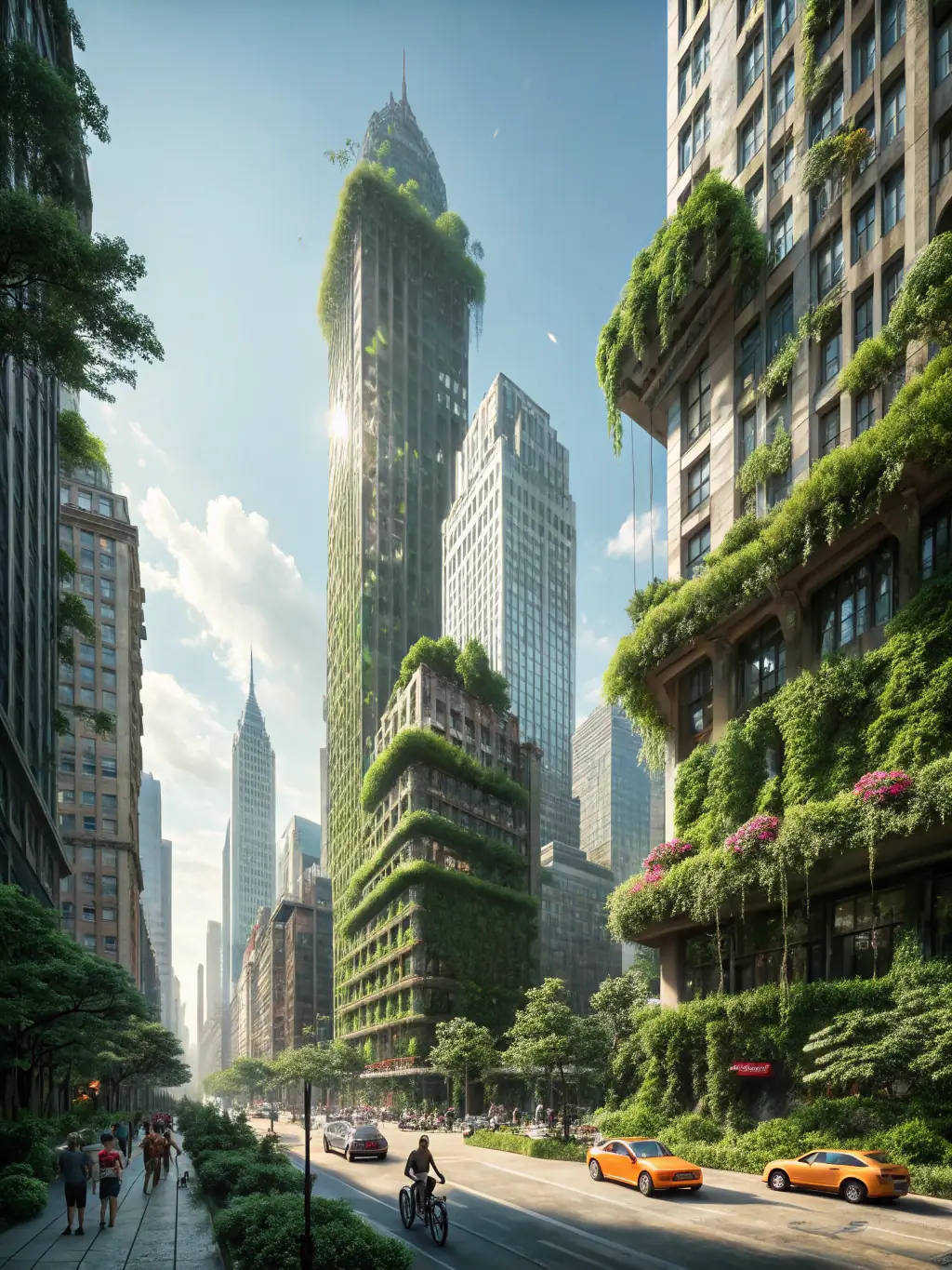 A construction project showcasing AI-driven design optimization, with a focus on sustainable materials and energy efficiency.